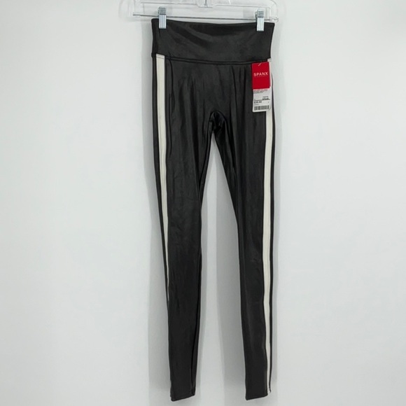 Spanx Faux Leather Stripe Leggings XS Tall NWT $110 Retail - Picture 1 of 4